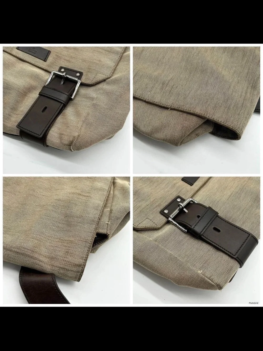 Gucci Beige Canvas Messenger Bag with Dark Brown Leather Strap